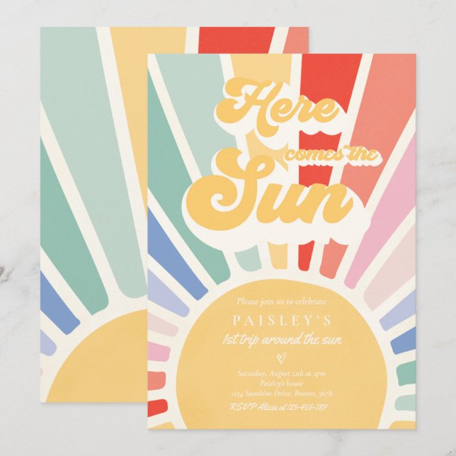  Here Comes The Sun 2nd Birthday Muted Rainbow Invitation (Front/Back)