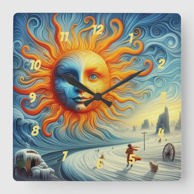 Here Comes The Sun - AI Art Print Square Wall Clock (Front)