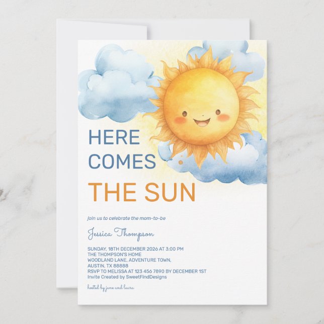Here comes the Sun Baby Boy Shower Invitation (Front)