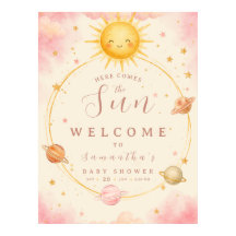 Here Comes the Sun Baby Girl Shower Welcome Poster