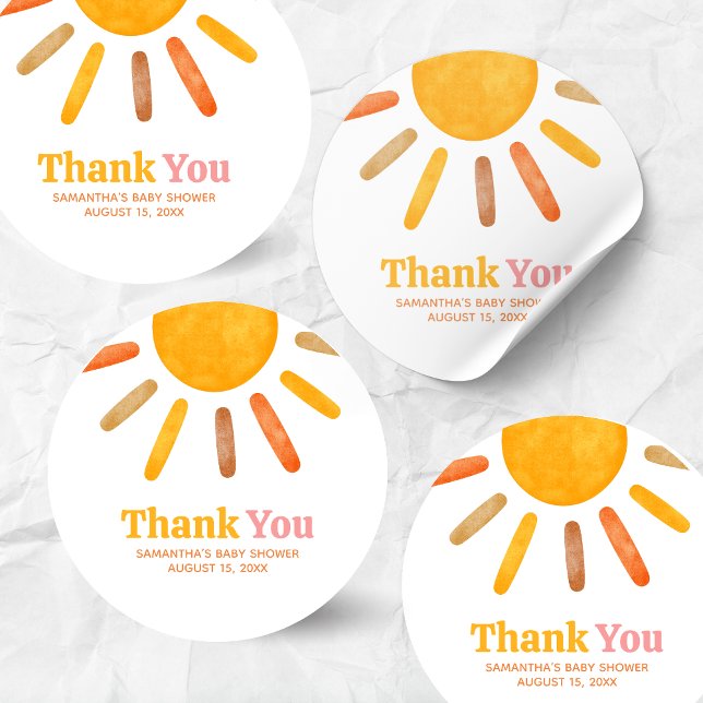 Here comes the Sun  Baby Shower Classic Round Sticker (Here comes the Sun Sunshine Baby Shower Round Sticker)