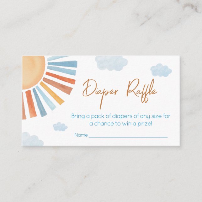 Here Comes The Sun Baby Shower Diaper Raffle Enclosure Card (Front)