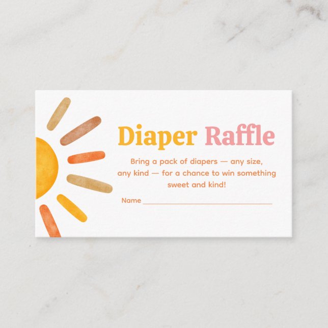 Here comes the Sun  Baby Shower Diaper Raffle Enclosure Card (Front)