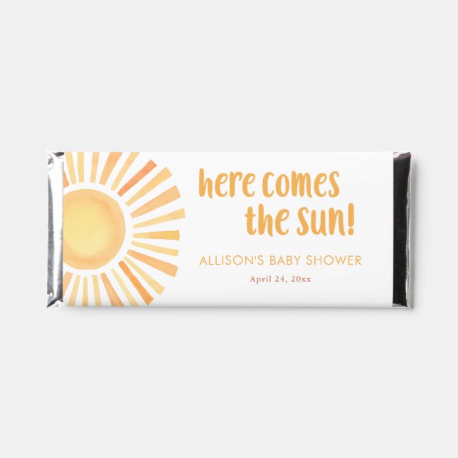 Here comes the sun baby shower gender neutral hershey bar favors (Front)