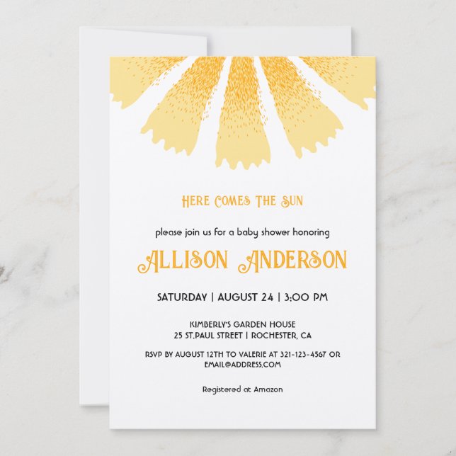 Here Comes the Sun Baby Shower Invitation (Front)