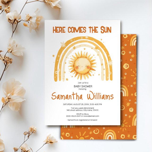 Here comes the Sun baby shower invitation  (Here comes the Sun watercolor cute baby shower invitation )