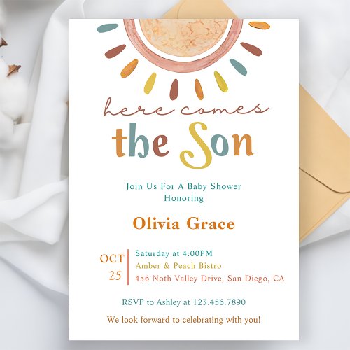 Here Comes The Sun Baby Shower  Invitation