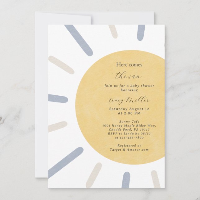Here Comes the Sun Baby Shower Invitation (Front)