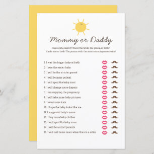 Here Comes The Sun Baby Shower Mommy or Daddy Game