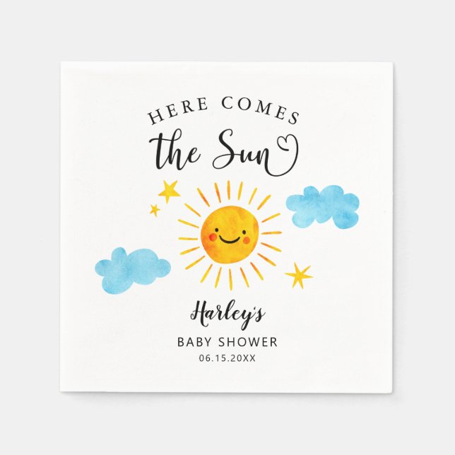 Here Comes The Sun Baby Shower Napkins (Front)