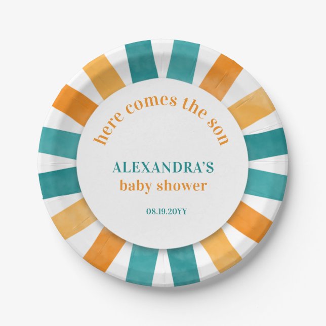 Here Comes The Sun Baby Shower Paper Plates (Front)