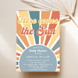 Here Comes The Sun Baby Shower Rainbow Invitation