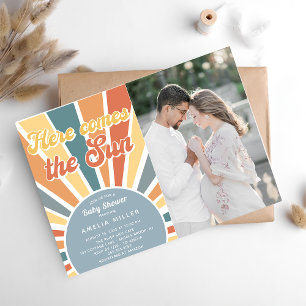 Here Comes The Sun Baby Shower Rainbow Photo Invitation