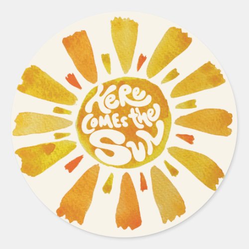 Here Comes The Sun Baby Shower Watercolor Classic Round Sticker