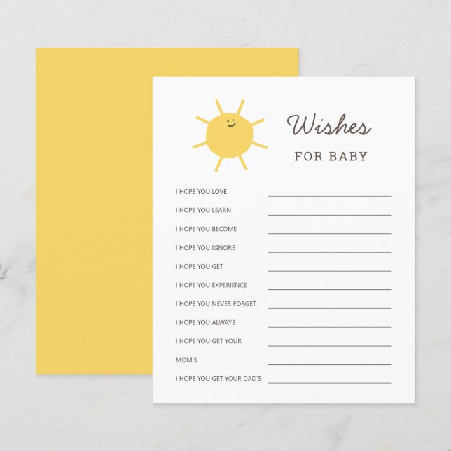 Here Comes The Sun Baby Shower Wishes Advice Cards (Front/Back)