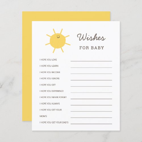 Here Comes The Sun Baby Shower Wishes Advice Cards