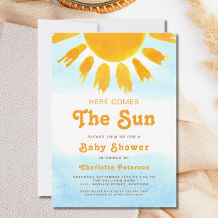 Here Comes The Sun Blue Sky Baby Shower Invitation