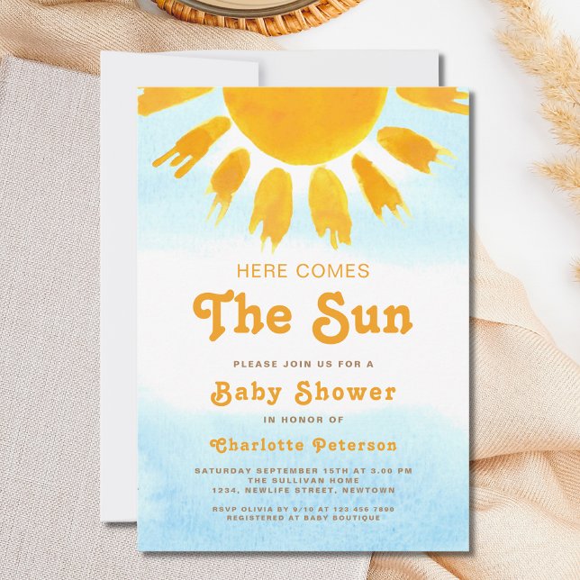 Here Comes The Sun Blue Sky Baby Shower Invitation (Creator Uploaded)