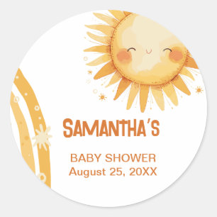 Here comes the Sun boho baby shower Enclosure Card Classic Round Sticker