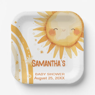 Here comes the Sun boho baby shower Enclosure Card Paper Plates