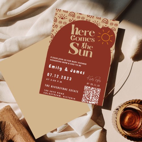 Here Comes The Sun Boho Baby Shower Invitation