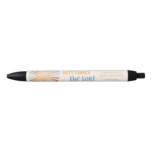 Here comes the sun boho boy baby shower black ink pen