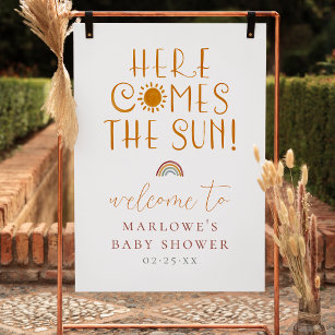 Here Comes The Sun Boho Boy Baby Shower Welcome Poster