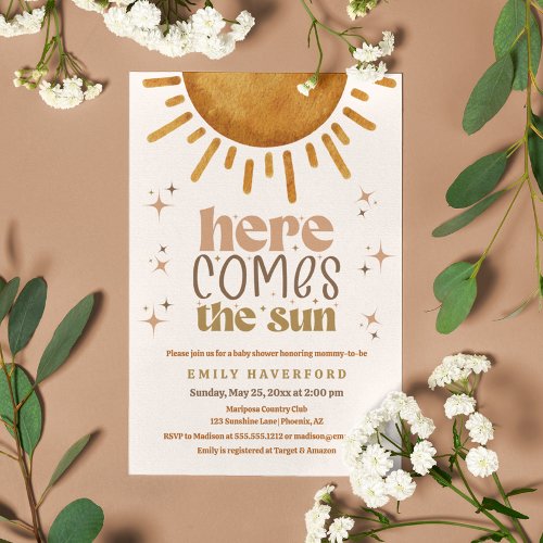 Here Comes the Sun Boho Gender Neutral Baby Shower Invitation