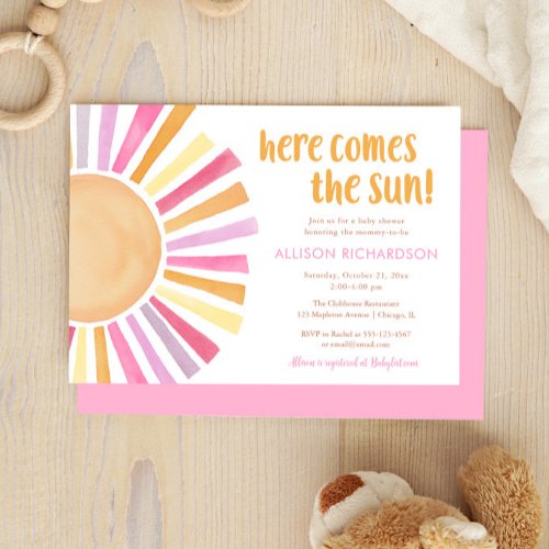 Here comes the sun boho girl baby shower invitation