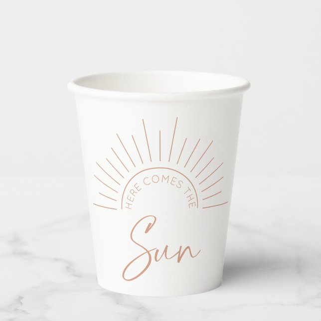 Here Comes The Sun Boho Modern Baby Shower Paper Cups (Front)