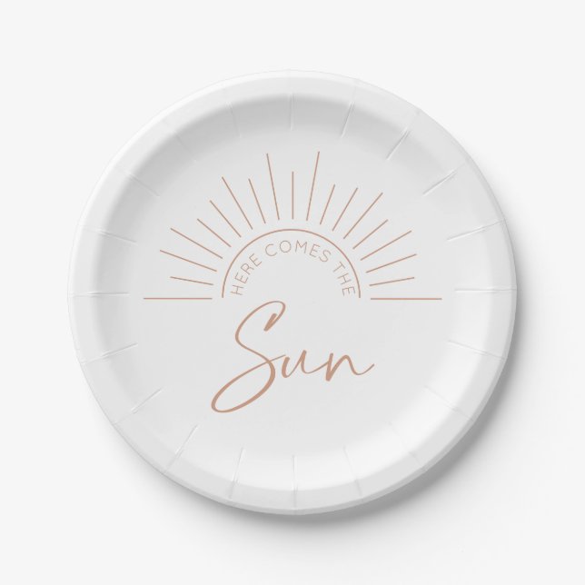 Here Comes the Sun Boho Modern Baby Shower Paper Plates (Front)