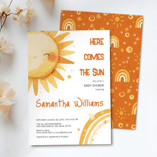 Here Comes the Sun Boho Rainbow Baby Shower Invitation