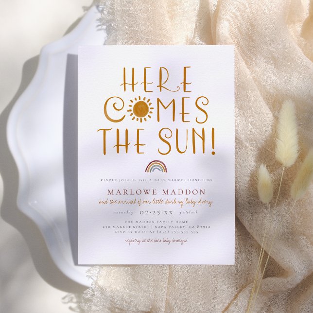 Here Comes The Sun | Boho Rainbow Baby Shower Invitation (Creator Uploaded)