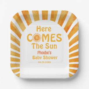 Here Comes The Sun Boho Retro Sunshine Baby Shower Paper Plates