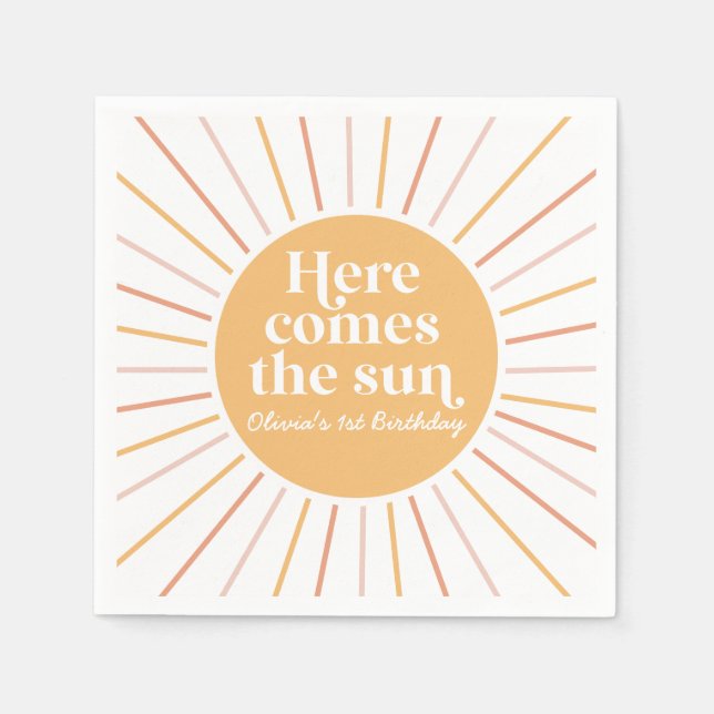 Here Comes the Sun Boho Sunshine birthday Napkins (Front)