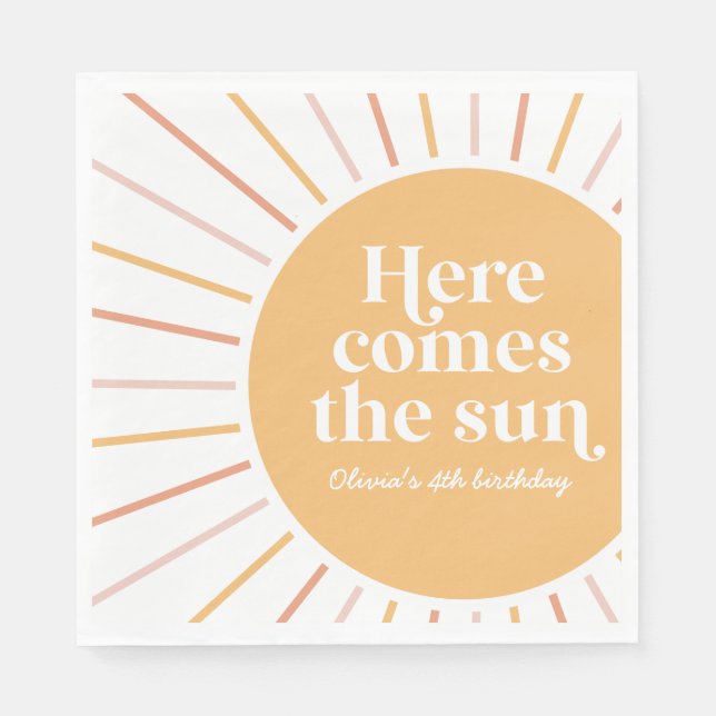 Here Comes the Sun Boho Sunshine birthday Napkins (Front)