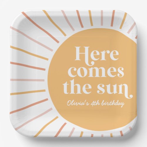 Here Comes the Sun Boho Sunshine birthday Paper Plates