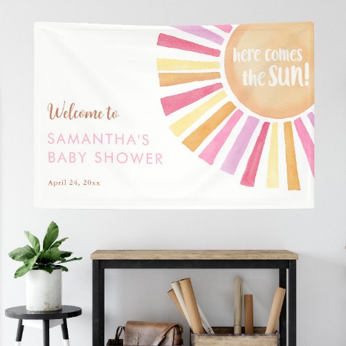 Here comes the sun boho sunshine girl baby shower banner