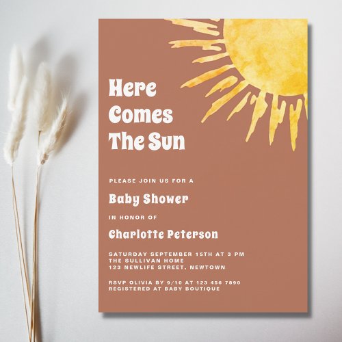Here Comes The Sun Boho Terracotta Baby Shower Invitation