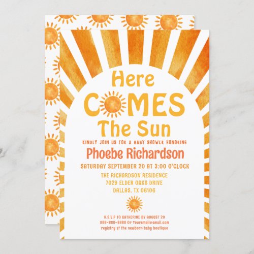 Here Comes The Sun Boho Whimsical Baby Shower  Invitation