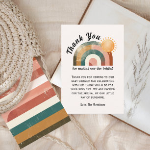 Here Comes the Sun Bold Rainbow Baby Shower Thank You Card