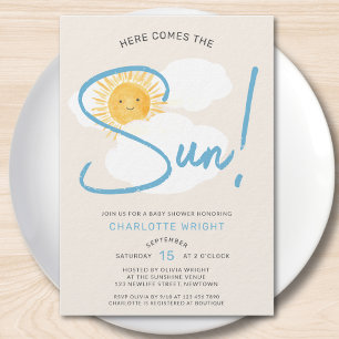 Here Comes The Sun Boy Baby Shower Invitation