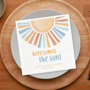 Here comes the sun boy baby shower napkins