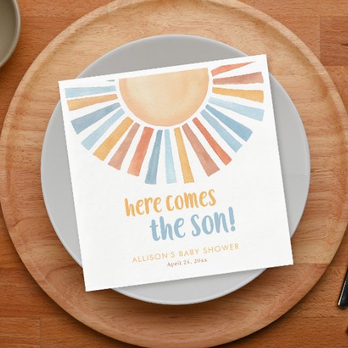 Here comes the sun boy baby shower napkins