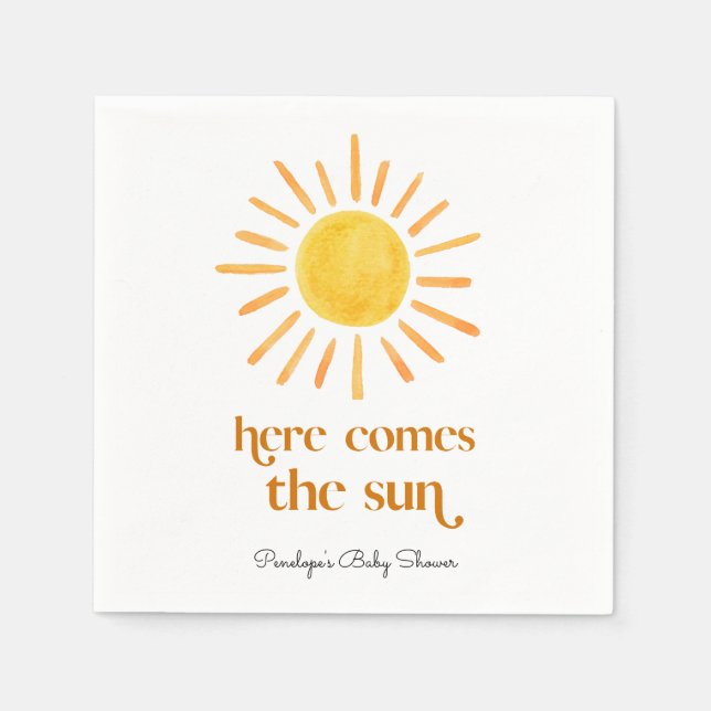 Here Comes the Sun Boy Baby Shower Napkins (Front)
