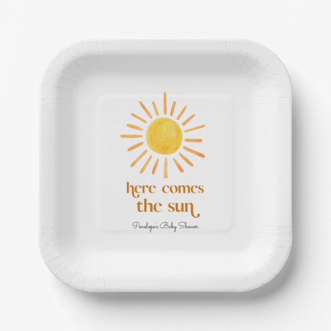 Here Comes the Sun Boy Baby Shower Paper Plates (Front)
