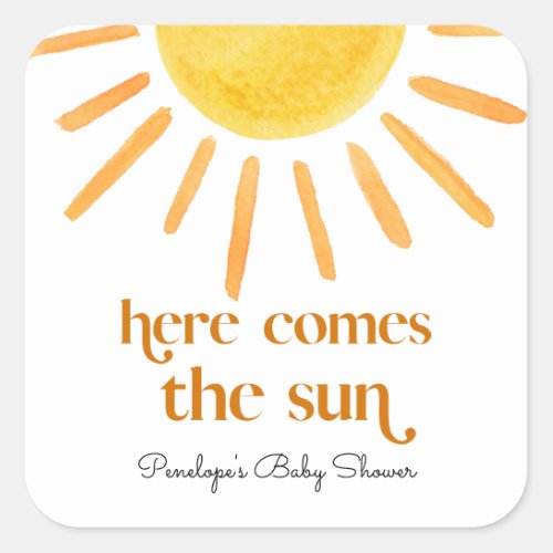 Here Comes the Sun Boy Baby Shower Square Sticker