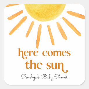 Here Comes the Sun Boy Baby Shower Square Sticker