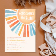 Here comes the sun boy boho sunshine baby shower invitation