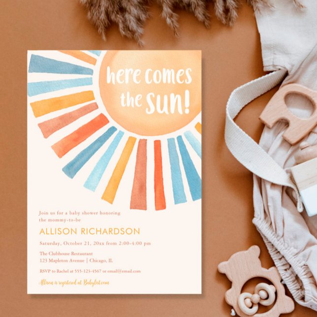 Here comes the sun boy boho sunshine baby shower invitation (Creator Uploaded)